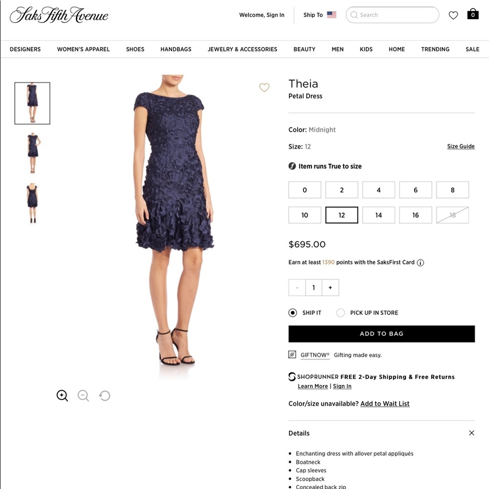 THEIA PETAL DRESS - SIZE 12    MIDNIGHT BLUE